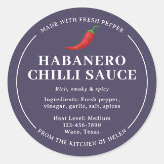 Paars zelfgemaakte Habanero chilisaus potlabel Ronde Sticker