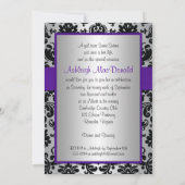 Paars, zilver, Black Damask Sweet 16 Uitnodiging (Achterkant)