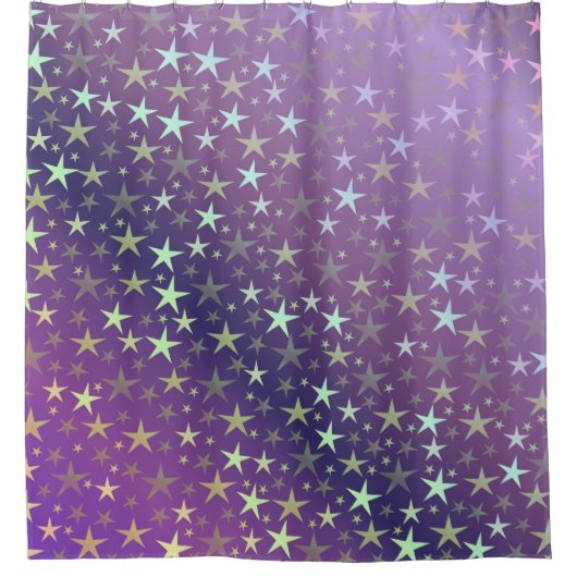 paars+zilver, glanzend, helder, ster, kleur, decor douchegordijn (Voorkant)
