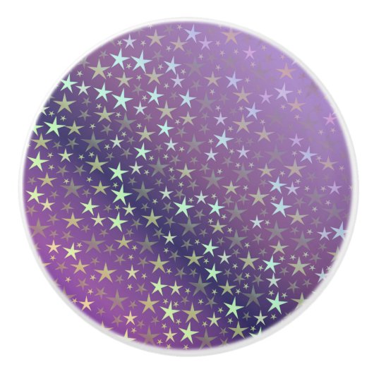 paars+zilver, glanzend, helder, ster, kleur, decor keramische knop (Voorkant)
