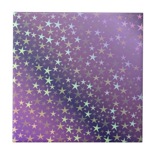 paars+zilver, glanzend, helder, ster, kleur, decor tegeltje (Voorkant)