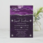 Paars & Zilver Glitter Agate Sweet 16 Kaart (Staand voorkant)