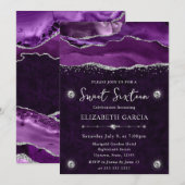 Paars & Zilver Glitter Agate Sweet 16 Kaart (Voorkant / Achterkant)