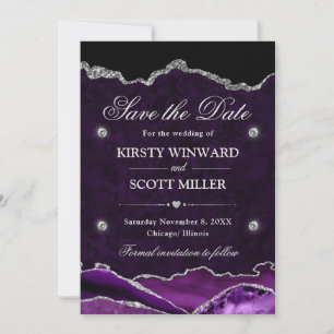 Paars & Zilver Glitter Marmer Agate Bewaar de Datu Save The Date