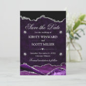 Paars & Zilver Glitter Marmer Agate Bewaar de Datu Save The Date (Staand voorkant)