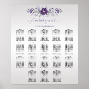 Paars Zilver Grijs Aquarel Bloemstuk Stoelen Chart Poster