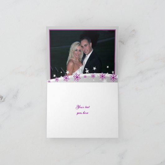 Paars, zilver-grijze winter trouw Dank je wel Bedankkaart (Binnen)