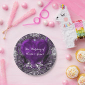 Paars & Zilver Hart Glitter Feest Papieren Bordje (Feest)