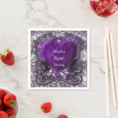 Paars & Zilver Hart Glitter Feest Servetten (Insitu)