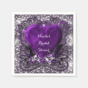 Paars & Zilver Hart Glitter Feest Servetten