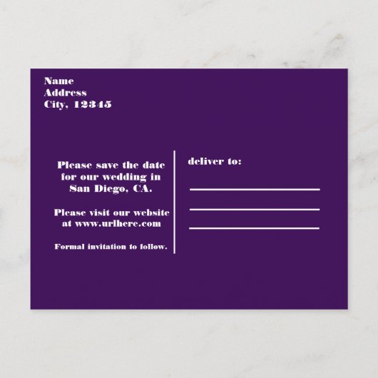 Paars & Zilver Hart Glitter Save The Date Feest Aankondigingskaart (Achterkant)