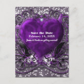 Paars & Zilver Hart Glitter Save The Date Feest Aankondigingskaart (Voorkant)
