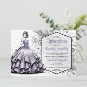 Paars & Zilver Quinceañera Meisje Kaart (Staand voorkant)
