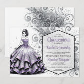 Paars & Zilver Quinceañera Meisje Kaart (Voorkant / Achterkant)