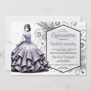 Paars & Zilver Quinceañera Meisje Kaart