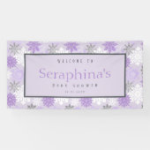 Paars zilver Snowflakes Winter Baby shower Spandoek (Horizontaal)