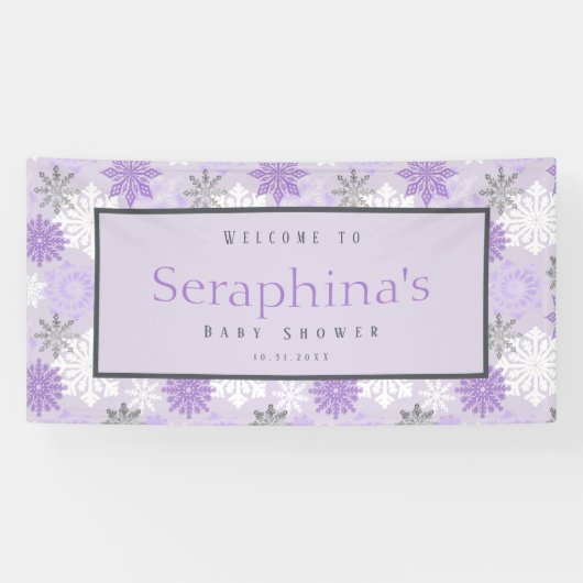 Paars zilver Snowflakes Winter Baby shower Spandoek (Horizontaal)