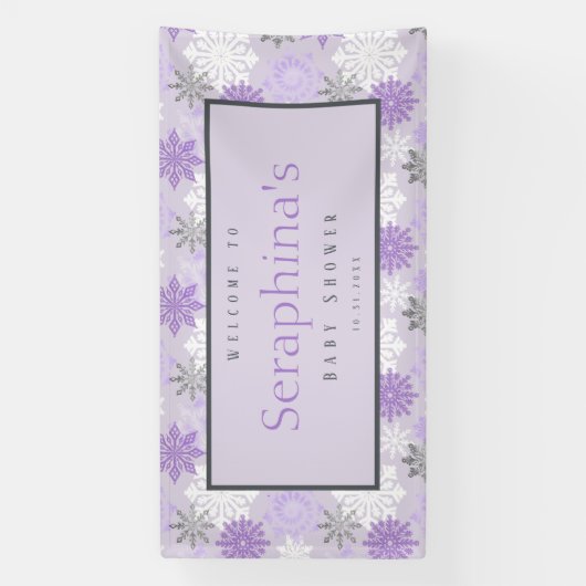 Paars zilver Snowflakes Winter Baby shower Spandoek (Verticaal)