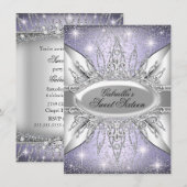 Paars & zilver Sparkle Diamond Sweet 16 Invite Kaart (Voorkant / Achterkant)