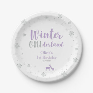 Paars & Zilver, Winter Wonderland Verjaardagsfeest Papieren Bordje