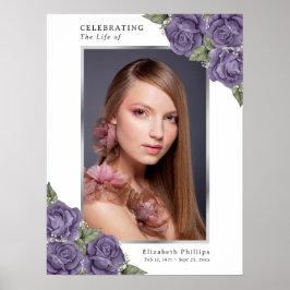 Paars zilveren foto-herdenkingsbord voor een uitva poster