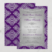 Paars, zilveren Glitter Damask Vrijgezellenfeest n Kaart (Voorkant / Achterkant)