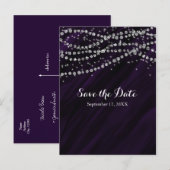 Paars & Zilveren Nepdiamant Bling Bewaar De Datum Aankondigingskaart (Voorkant / Achterkant)
