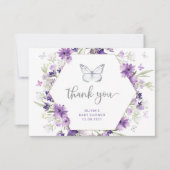 Paars zilveren vlinder baby shower dank u uw kaart (Voorkant)
