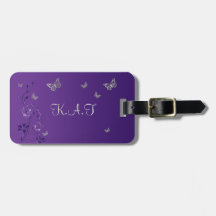 Paars, zilveren vlinderbloemig Bagagelabel