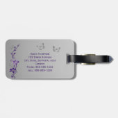 Paars, zilveren vlinderbloemig Bagagelabel (Achterkant horizontaal)