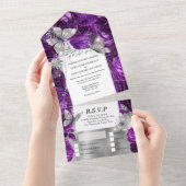 Paars zilveren vlinderdarm roos all in one uitnodiging (Afscheurbaar)