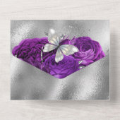 Paars zilveren vlinderdarm roos all in one uitnodiging (Achterkant)