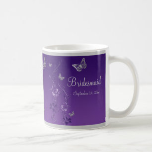 Paars, zilveren vlinders, Floral Bridesmaid Mok