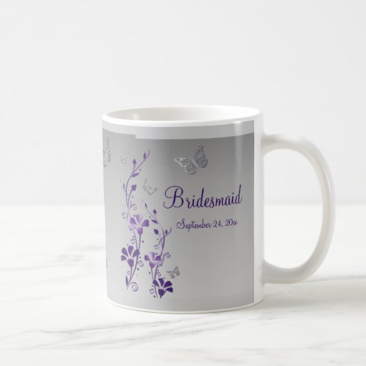 Paars, zilveren vlinders, Floral Bridesmaid Mok (Rechts)