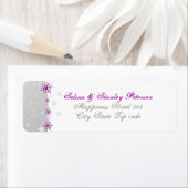 Paars zilvergrijs wit snowflake trouwlabel etiket (Insitu)