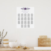 Paars Zilvergrijze Waterverf Floral Seating Chart Poster (Keuken)