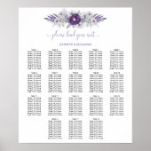 Paars Zilvergrijze Waterverf Floral Seating Chart Poster (Voorkant)