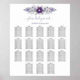 Paars Zilvergrijze Waterverf Floral Seating Chart Poster