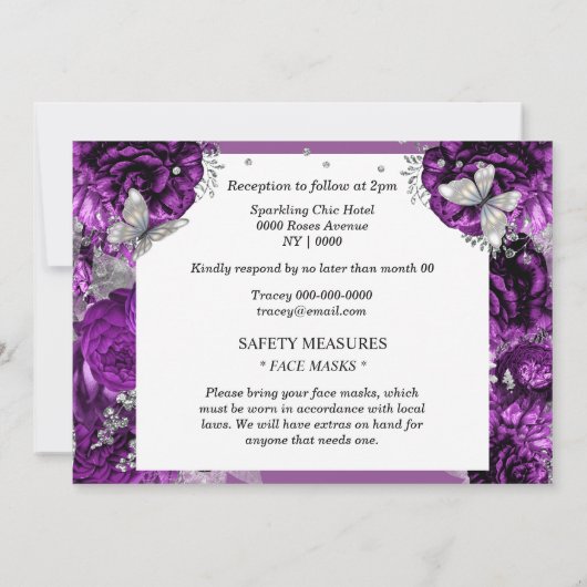 Paars zilvervlinder roos kaart (Achterkant)