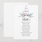 Paars zitplaatskaart vogekooi. Bloemig huwelijkspl Kaart (Voorkant / Achterkant)