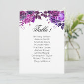 Paars zitplan. Bloemstuk bruiloft tafelplan Kaart (Staand voorkant)