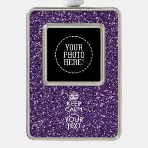 Paars zoals KEEP CALM en Jouw tekst Verzilverd Omlijst Ornament