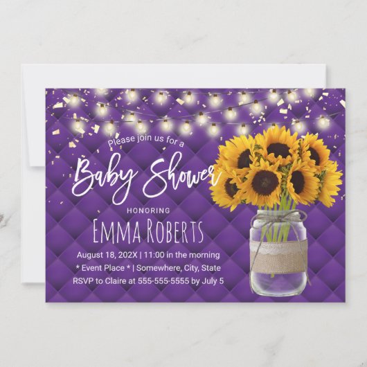 Paars  - Zonnebloem - Baby shower Kaart (Voorkant)