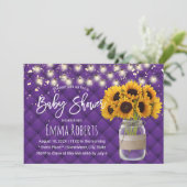 Paars  - Zonnebloem - Baby shower Kaart (Staand voorkant)