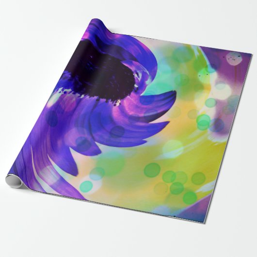 Paars zonnebloemdraf cadeaupapier (Uitgerold)