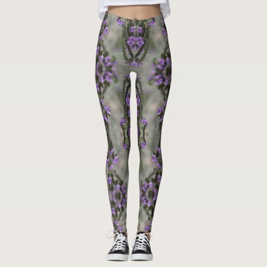 Paars Zout Heliotrope Wildflower Patroon Leggings (Voorkant)