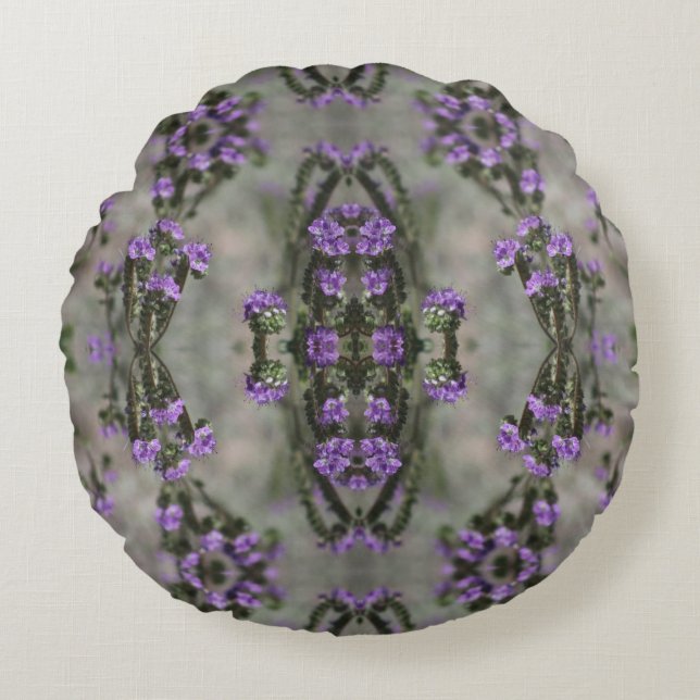 Paars Zout Heliotrope Wildflower Patroon Rond Kussen (Voorkant)