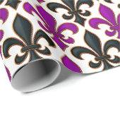 Paars Zwart Barok Fleur-de-lis Patroon Ontwerp  Cadeaupapier (Rol Hoek)