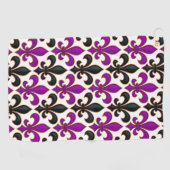 Paars Zwart Barok Fleur-de-lis Patroon Ontwerp  Golfhanddoek (Horizontaal)