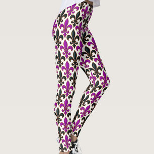 Paars Zwart Barok Fleur-de-lis Patroon Ontwerp  Leggings